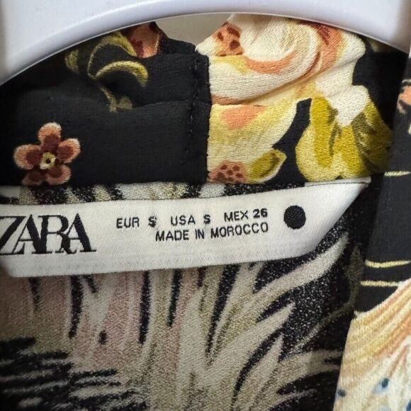 Zara Cinched Floral Crop V Neck Top Women‎ Black S Side Zip Boho Fairy - Picture 3 of 7